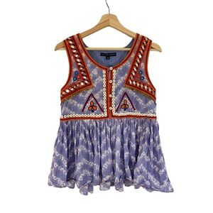 Indigo Moon Top Small Embroidered Beaded Coin Shell Details Bohemian Boho Hippie